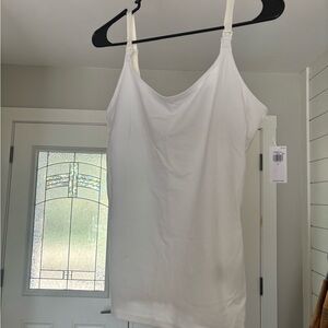 Two Nursing Camisole Tops - one white, one black.